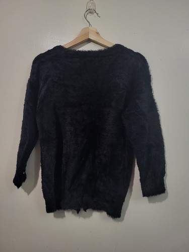 ZARA Girls Winter Collection Faux Fur Black Cardigan Sweater 9-10 Yr Rhinestones - Picture 3 of 4