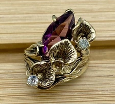 Vintage 14K HGE & Faux Amethyst Sz. 7 By Vargus Manufacturing Co.