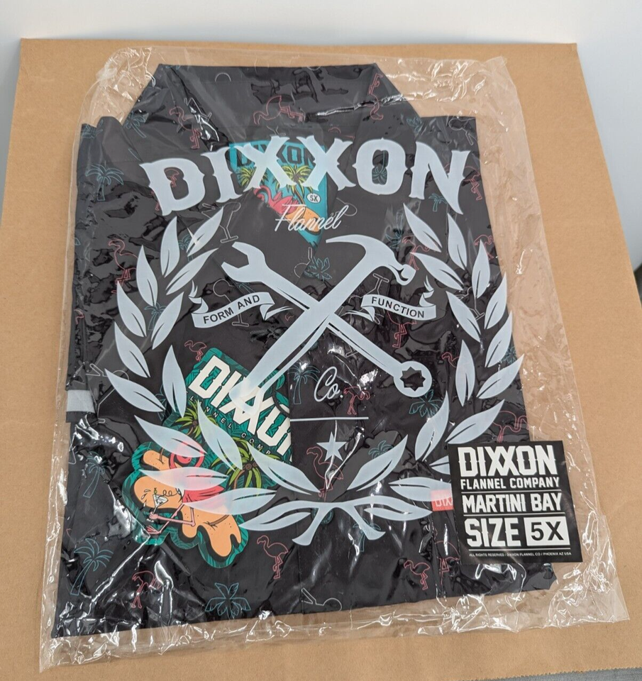 NEW Dixxon Flannel Co. Mens Martini Bay Flamongo Palm Short Sleeve Part