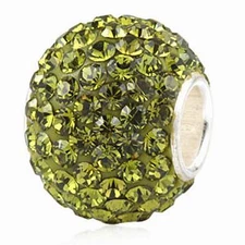 925 STERLING SILVER GREEN ROUND CRYSTAL CHARM BEAD FIT EUROPEAN BRACELET BANGLE