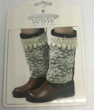 Women Western Boot Toppers Pair Brown w/White Lace w/Bling