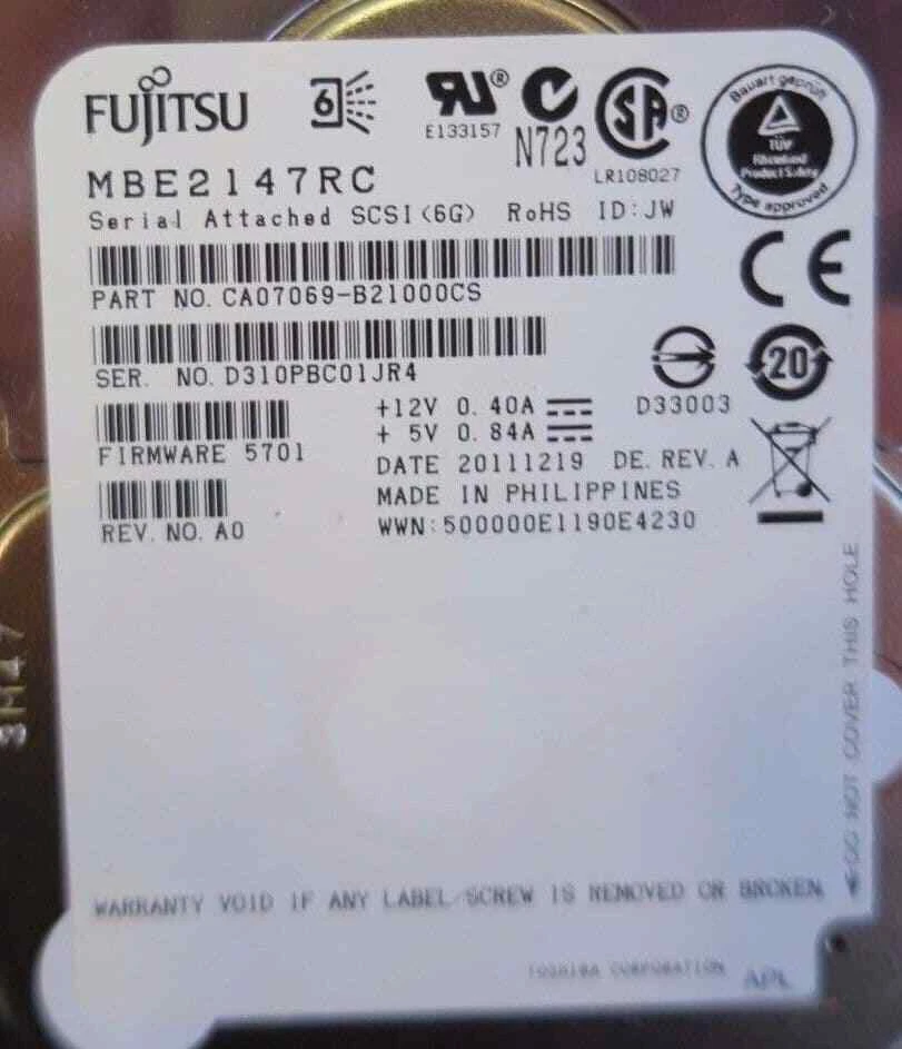 Fujitsu A03-D146GC2 147GB 15KRPM 6Gbps SAS 2.5" Hard Disk Drive CA07069-B21000CS - Image 2 of 2