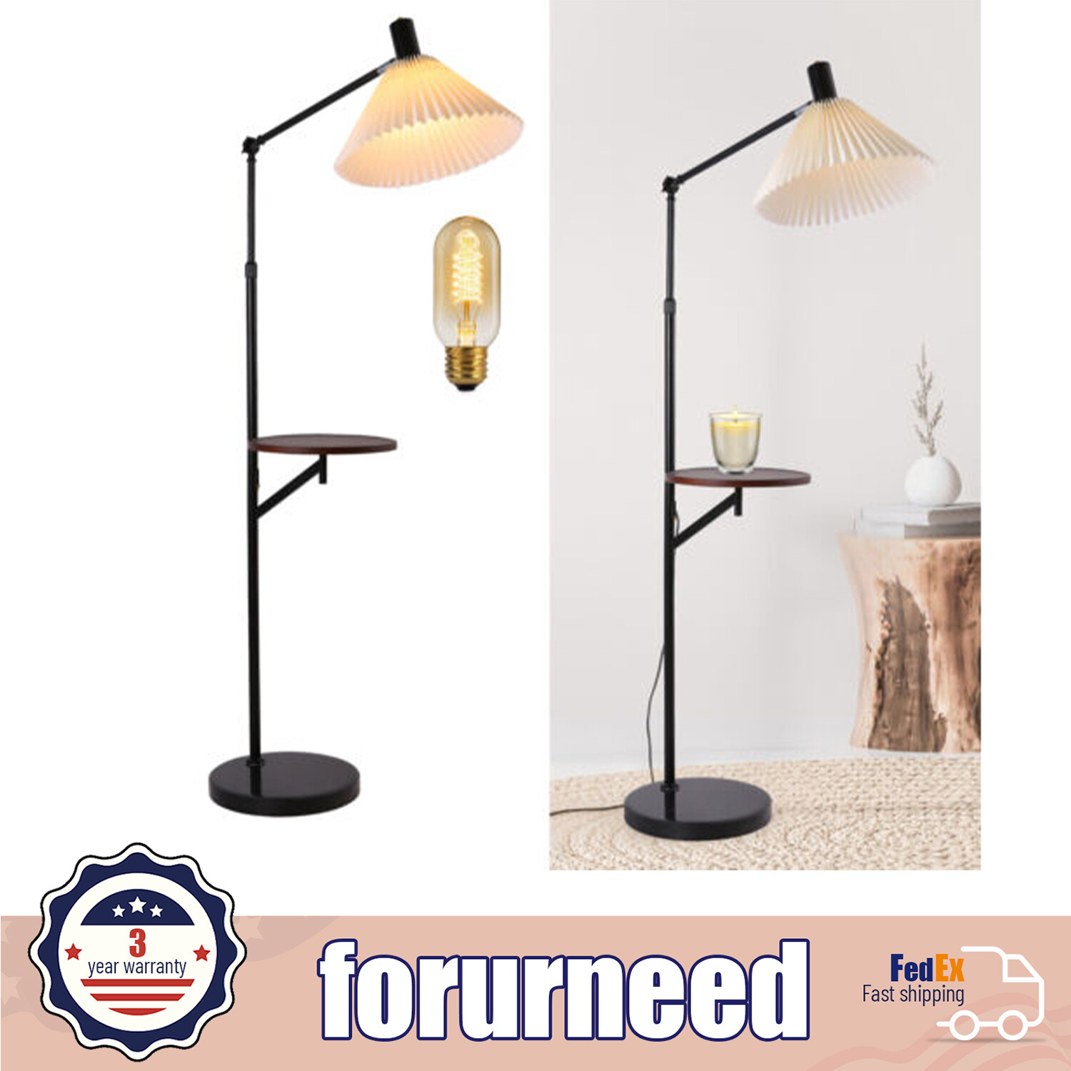 53.1in Tray Table Floor Lamp Floor Standing 180 ?? Rotation Adjustable Design