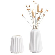 White Vase Ceramic Flower Vases Set of 2 Boho Chic Vase for pampasgrass, Gree...