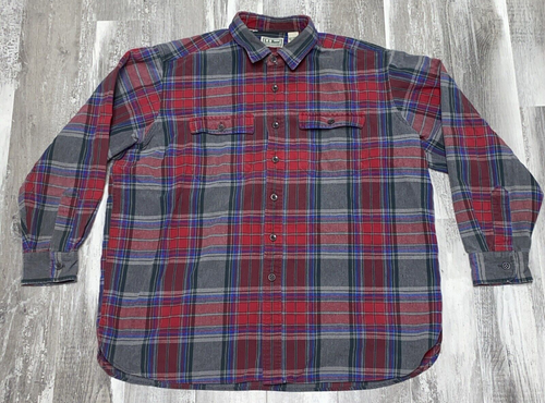 Vintage LL Bean Chamois Camp Shirt Heavy Flannel Shirt XL Red Gray Blue ...