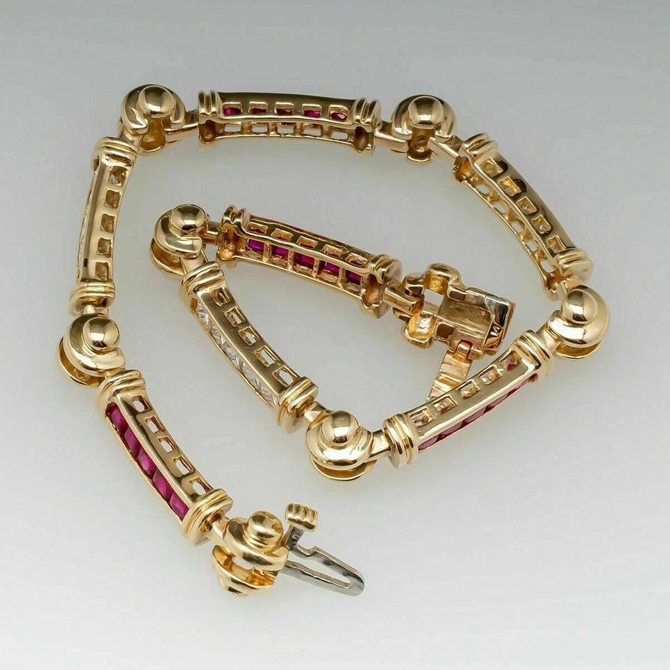 11.5Ct Princess Cut Lab Created Diamond Women's Bracelet 14K Yellow Gold Over - Image 2 of 4