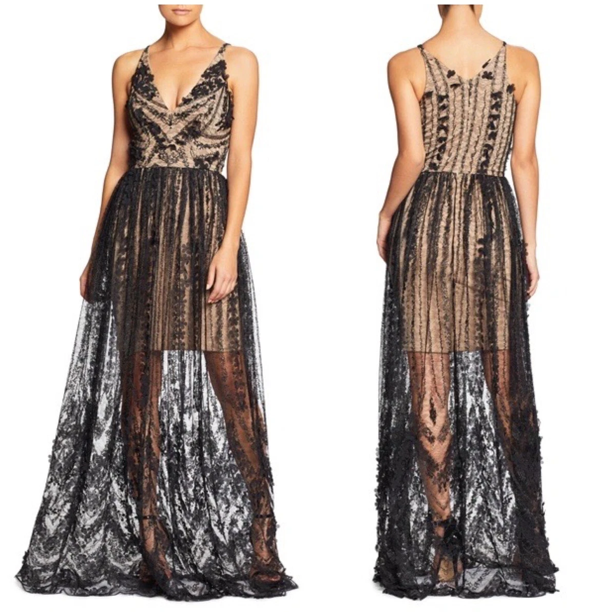 Dress The Population Chelsea Floral Lace A-Line Gown Size Medium | eBay