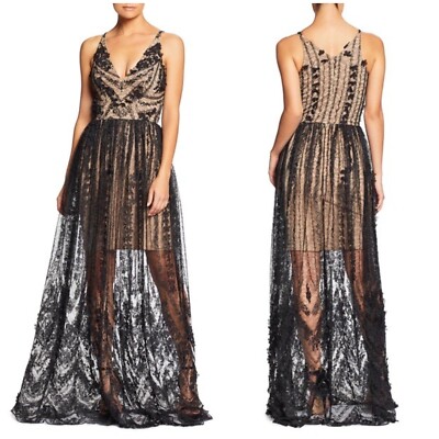 Dress The Population Chelsea Floral Lace A-Line Gown Size Medium | eBay