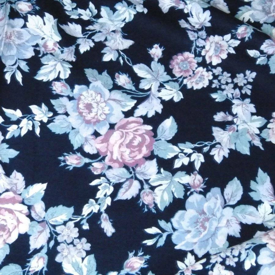 Quilting & Dressmaking Cotton Fabric by M.B. Roses on Navy Blue, BTY, 54" W - Image 2 of 4