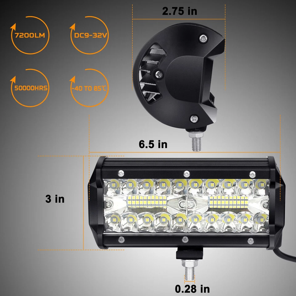 7"Inch 24000LM LED Work Light Bar Pods Spot Driving Lamp for Can-am Polaris ATV - Image 2 of 4