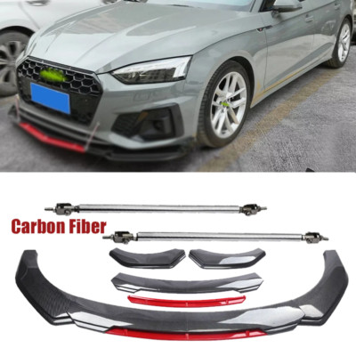 For AUDI A3 A4 A5 A6 B6 B7 Front Bumper Lip Spoiler Splitter Strut Carbon Fiber