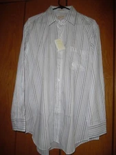 CHAPEL HILL by Block White Long Sleeve Button Front Shirt 17 34  expander collar
