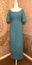 Vintage 1960s Lorrie Deb Dress Teal Mod Maxi  Holiday Party Formal Cocktail Sz 7