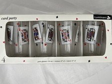 Luminarc Card Party Pub Glasses Set - 4 Glasses- 16oz - 6" Tall - Made in USA