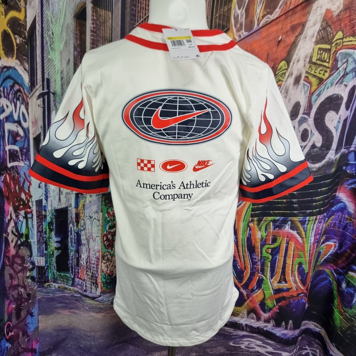 Nike Americana Top Flames Baseball Style Shirt Size Small