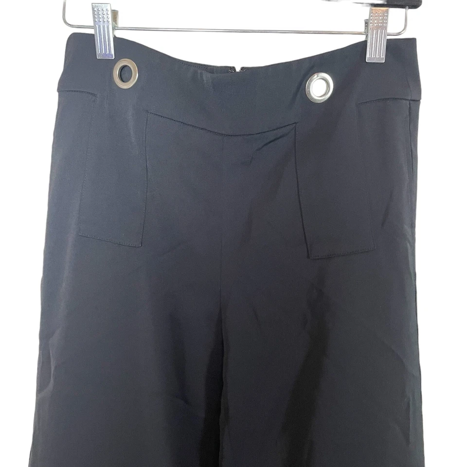 Pantalón Rebecca Minkoff Talla 2 Azul Pierna Ancha Recortado Detalle Ojal Foto 2 de 4