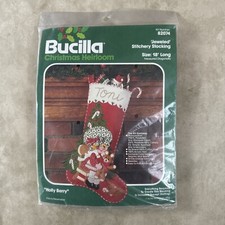 Bucilla Christmas Heirloom Felt Stocking Kit Holly Berry 82074 Jeweled 18"
