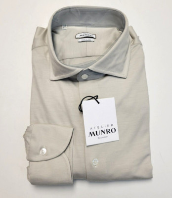 $295 New ATELIER MUNRO 100% Wool Button Dress Shirt Men's XL 17 EU 43 Bone Gray