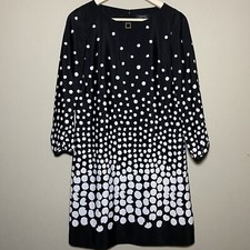 Tahari Arthur S Levine Long Sleeve Shift Dress Size 2 Black White Dots Lined