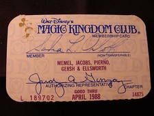 1987/88 Walt Disney's Magic Kingdom club card