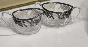 Vintage Silver Overlay Crystal Creamer And Sugar Bowl