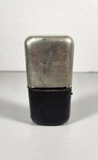 VINTAGE SCHWEPPES LEATHER & METAL GLASS BOTTLE