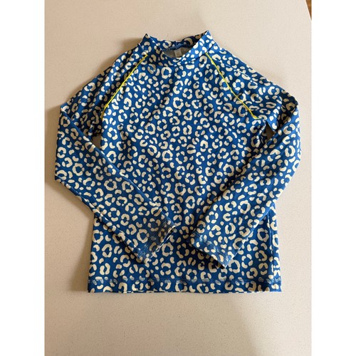 Mini Boden Rash Guard Swim Shirt 6-7Y Blue Leopard Print Sun Safe UPF 40+