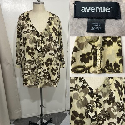 Plus size 4X  (30- 32)  Multi button up blouse Shirt ruffles 3/4 by Avenue