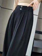 Elegant Wide Leg Pants Women Korean Style High Waist Black Baggy Pants Office