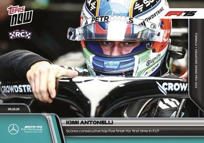 Kimi Antonelli 2025 Topps NOW F1 #68 Rookie Card Consecutive Top 5 Finishes