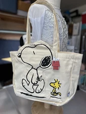 Snoopy Shoulder Bag Canvas Cartoon Tote Purse Student Style - Large Capacity