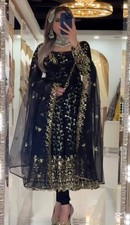 Stylish Black Heavy Faux Blooming Georgette Gown Bottom With Dupatta For Party
