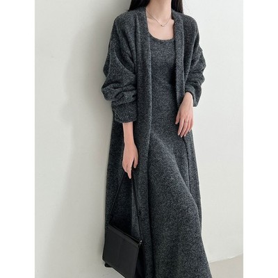 Soft Wool Blend Dress Mid Long Knitted Cardigan Sweater Jacket Long Dress  Set | eBay