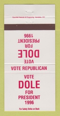 Matchbook Cover - Bob Dole for President 1996 30 Strike