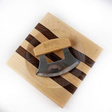 ULU Knife and Chopping Bowl, Curved Stainless Steel Rocker Knife Chops and Mi...