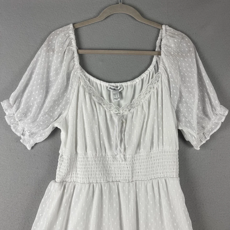 Fairy Lace Tiered Dress Womens XL White Smocked Sheer Milkmaid Coquette Boho - Image 2 of 4