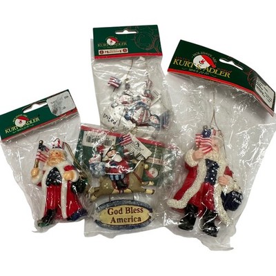 Kurt S Adler Patriotic Christmas Ornament Set Uncle Sam Santa Snowman 4pc New