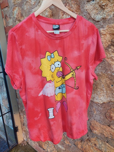 The Simpsons Women's Pink Tie Dye Graphic Tee Shirt Lisa Love Size Large 