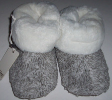 NWT PJ Salvage LIGHT GRAY/WHITE Fold Over FAUX FUR Bootie Slippers Women's M 7/8