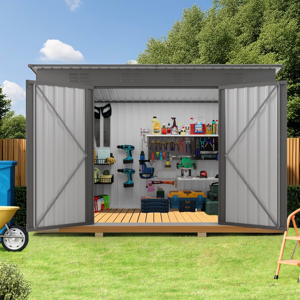 Metal Garden Shed Tool House W 6 Vents 2 Swing Doors