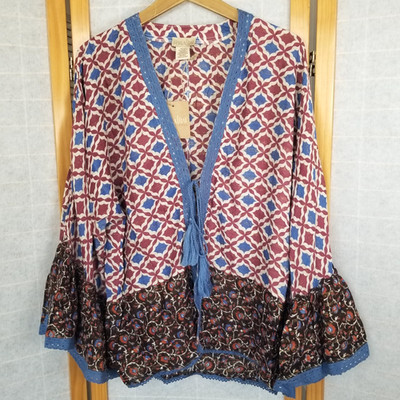Nalini Top One Size NWT Boho Tie Front Oversized Fit Festival