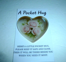Heart-Shaped Pink Roses Acrylic Pocket Hug Token and Card-Brand New