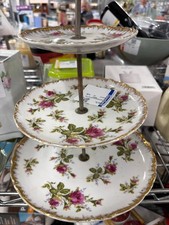 Vintage Three-Tier Porcelain Cake Stand with Floral Design