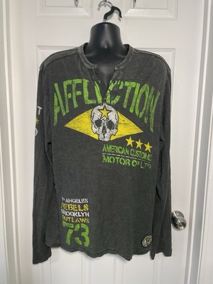 Affliction American Customs Fast Or Die Henley Shirt Mens Sz XL Y2K Biker Grunge
