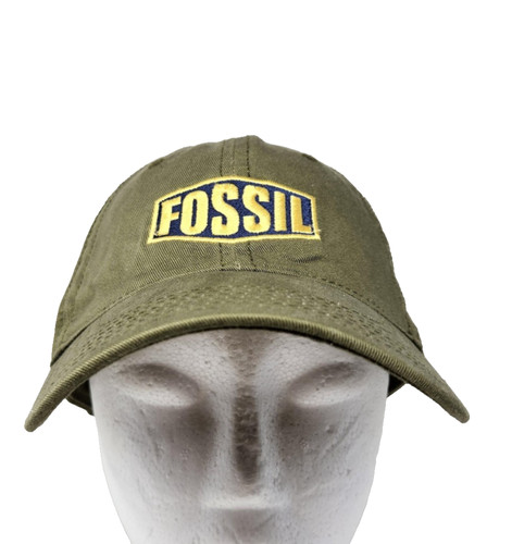 Fossil Hat Cap Strap Back Olive Green Embroidered Patch Advertising Dad Hat Mens