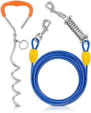 Dog Tie-Out Cable and Stake - 10ft Heavy Duty Cable with Spring, No Tangle, 1...