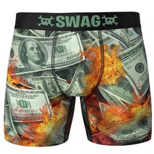 Mens Swag CASH TO BURN Boxer Briefs Size XL XXL Money Hundreds Fire Green NEW