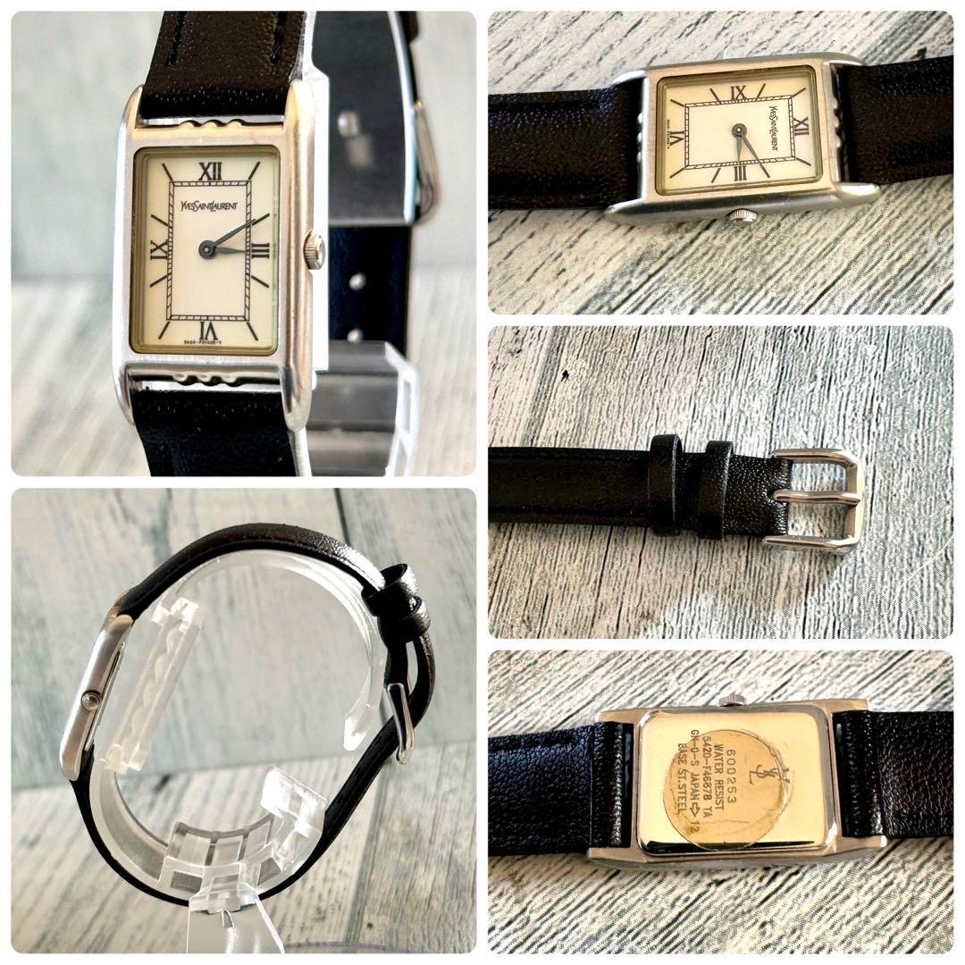 orologio da polso quadrato pelle marrone colore argento lavoro pulito RARO Yves Saint Laurent