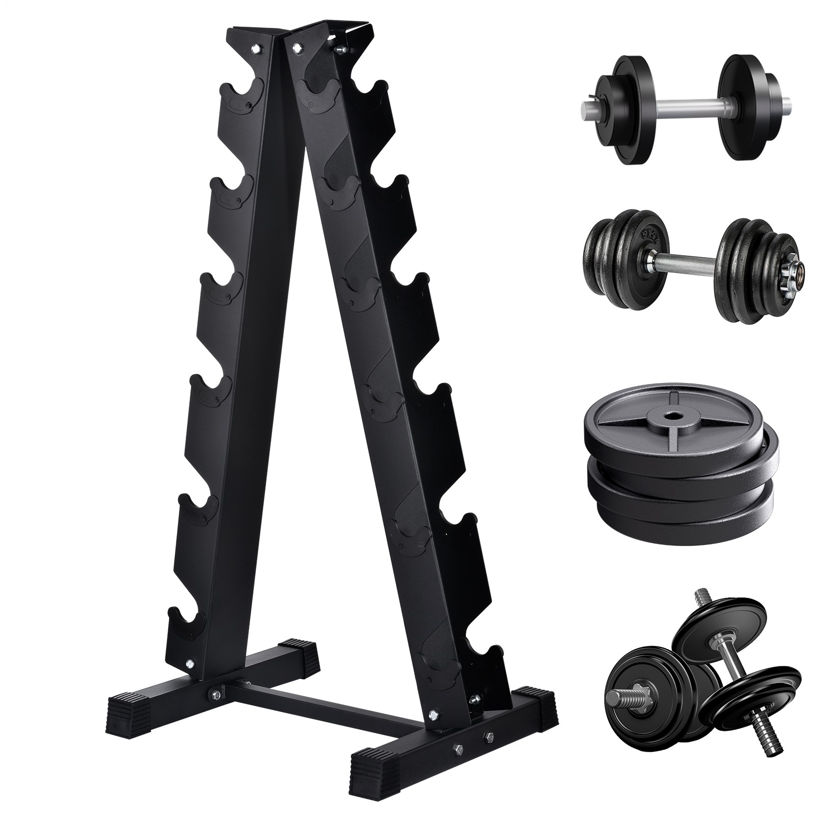 6 Tier Dumbbell Rack A-Frame Barbell Storage Stand For Home Gym 500lb Capacity