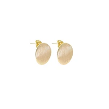 Gold Oval Matte brushed Gold Earrings, Sku#ZX174